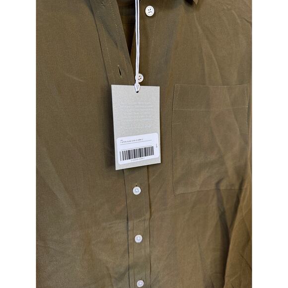EVERLANE NWT Button Down 100% Silk Oversized Longsleeve Shirt Olive Green Size 0 - Picture 6 of 9